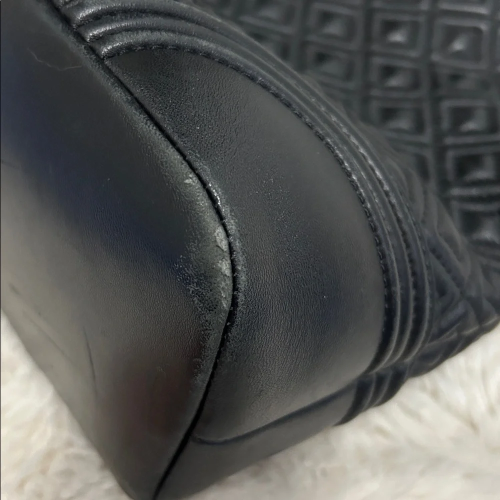 Tory Burch Fleming Black Leather Quilted Tote Bag